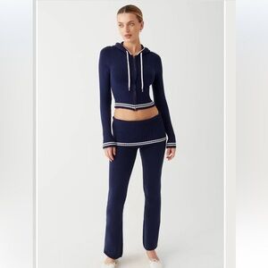 Frankies Bikinis Aimee Cloud Knit pants and matching hoodie XS/S Blue